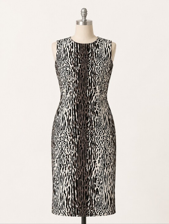 St. John Dresses & Skirts - St. John Animal Print Sheath Dress Quiet Luxury Mixed Safari Sleeveless Size 8